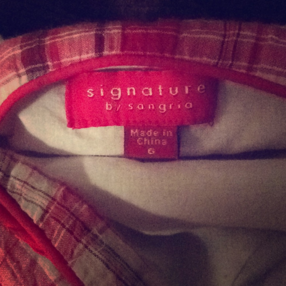 Strapless red, grey, and white plaid sundress